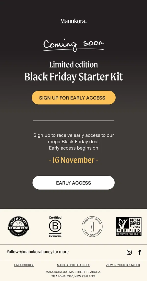 Email from Manukora. Black Friday deal