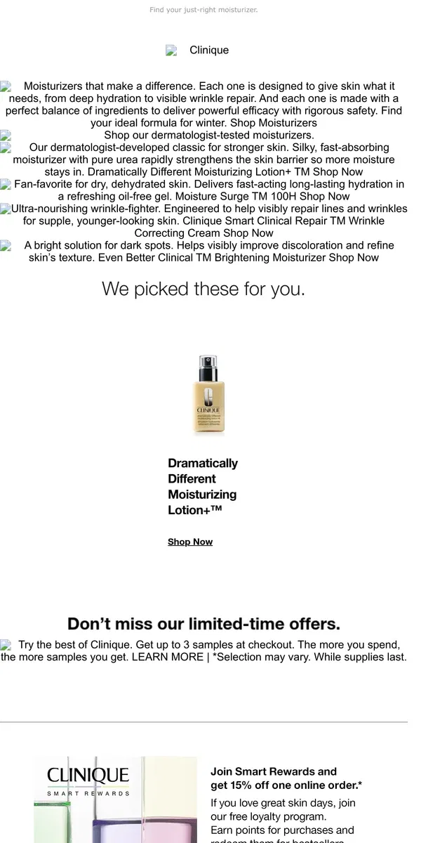 Email from Clinique. Dream creams for winter. Your face will love them.