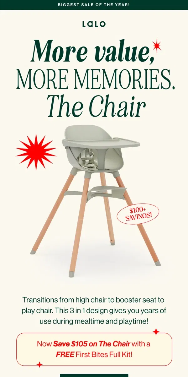 Email from Lalo. 1 chair, 3 ways. Now save $100+!