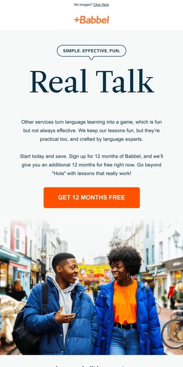 Email from Babbel. 👌 [Name], we're offering you 12 extra months of lessons for free