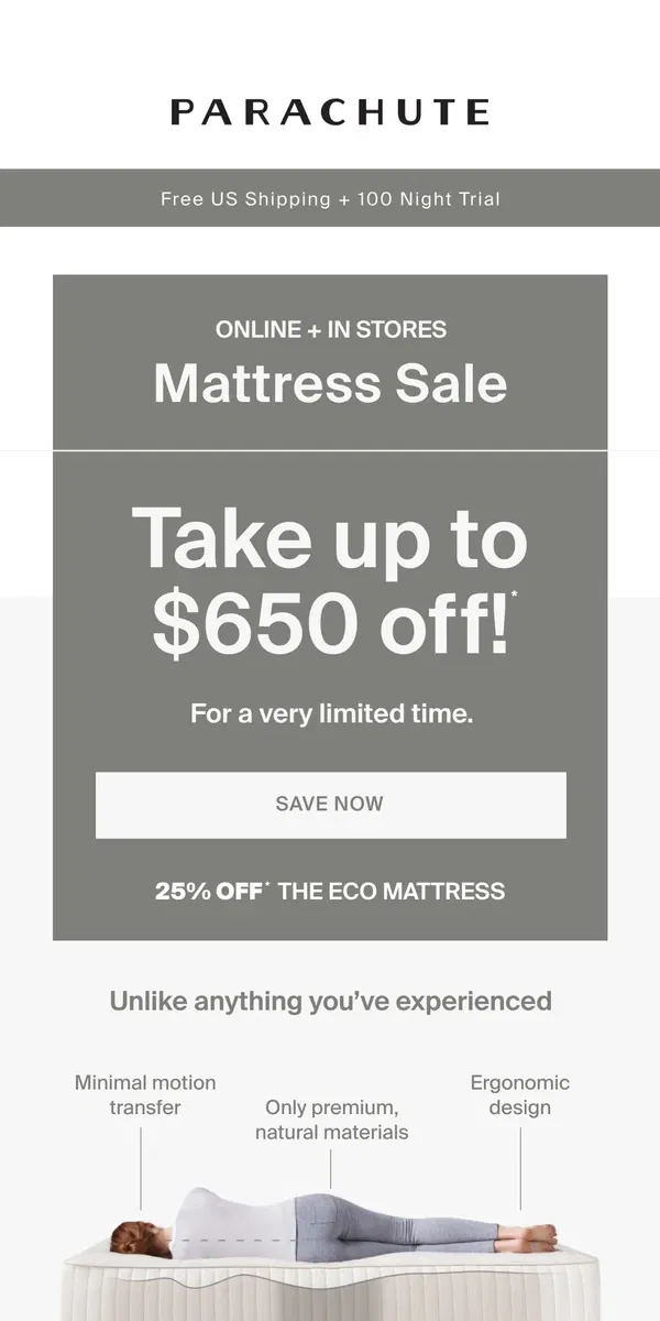 Email from Parachute Home. MAJOR MATTRESS SALE