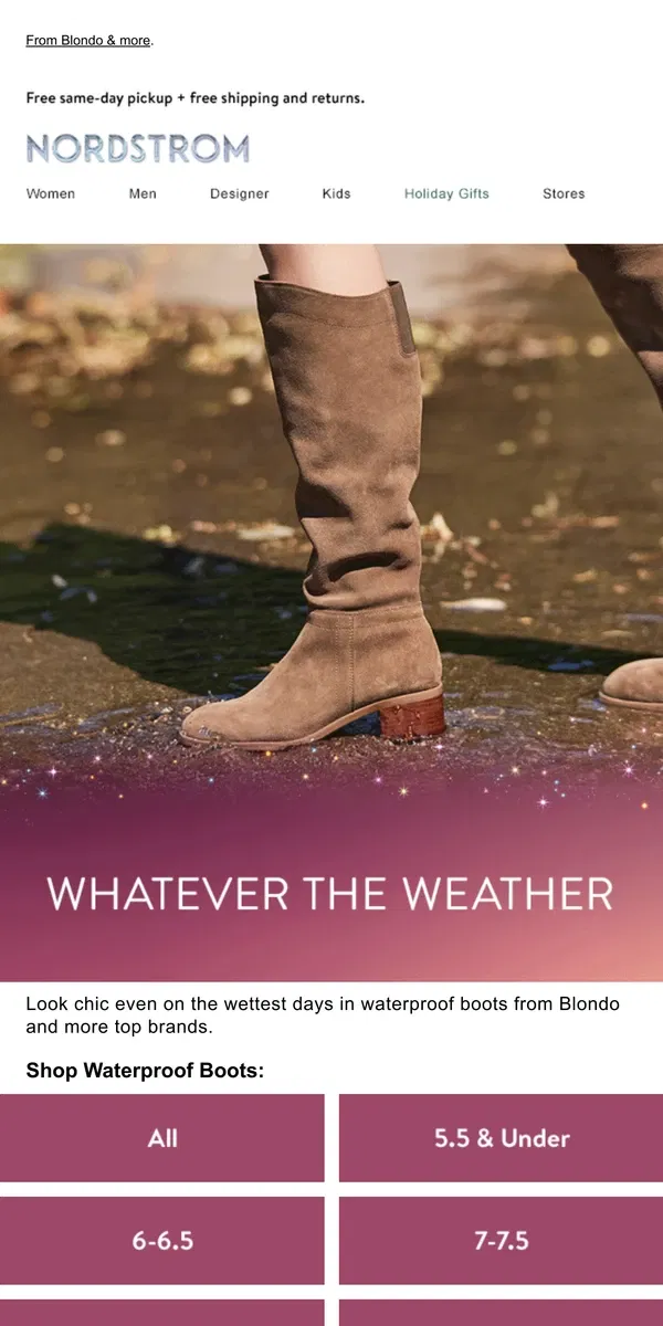 Email from Nordstrom. Stylish waterproof boots ☔️