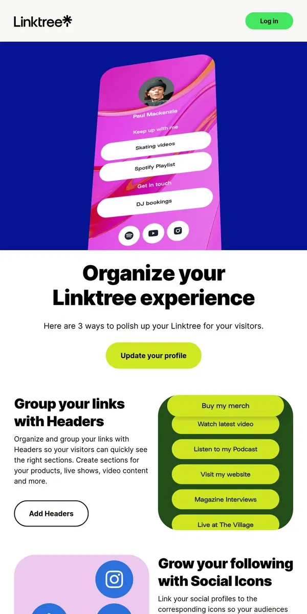 Email from Linktree. Give your Linktree a little love