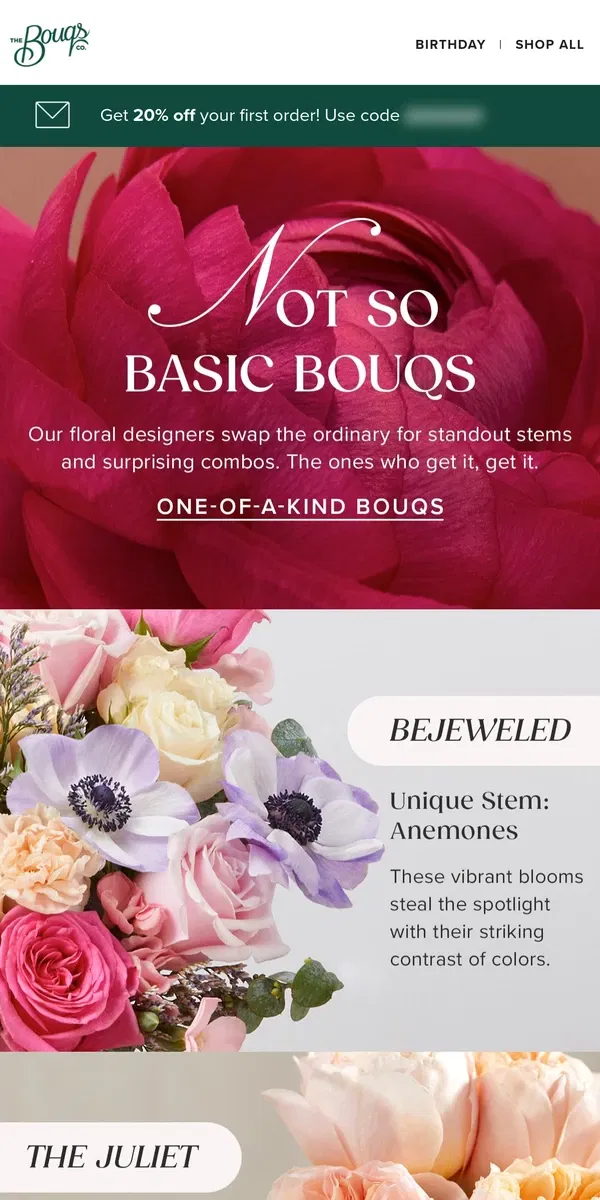 Email from The Bouqs Co.. ANYTHING BUT ORDINARY