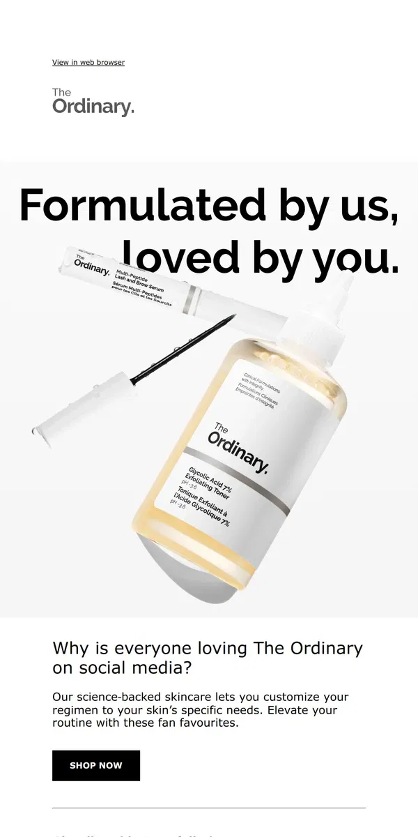 Email from The Ordinary. Incoming: Trending skincare.