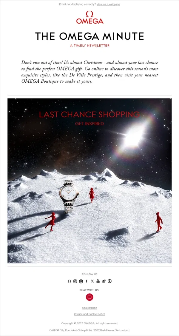 Email from OMEGA. Our final hours for shopping