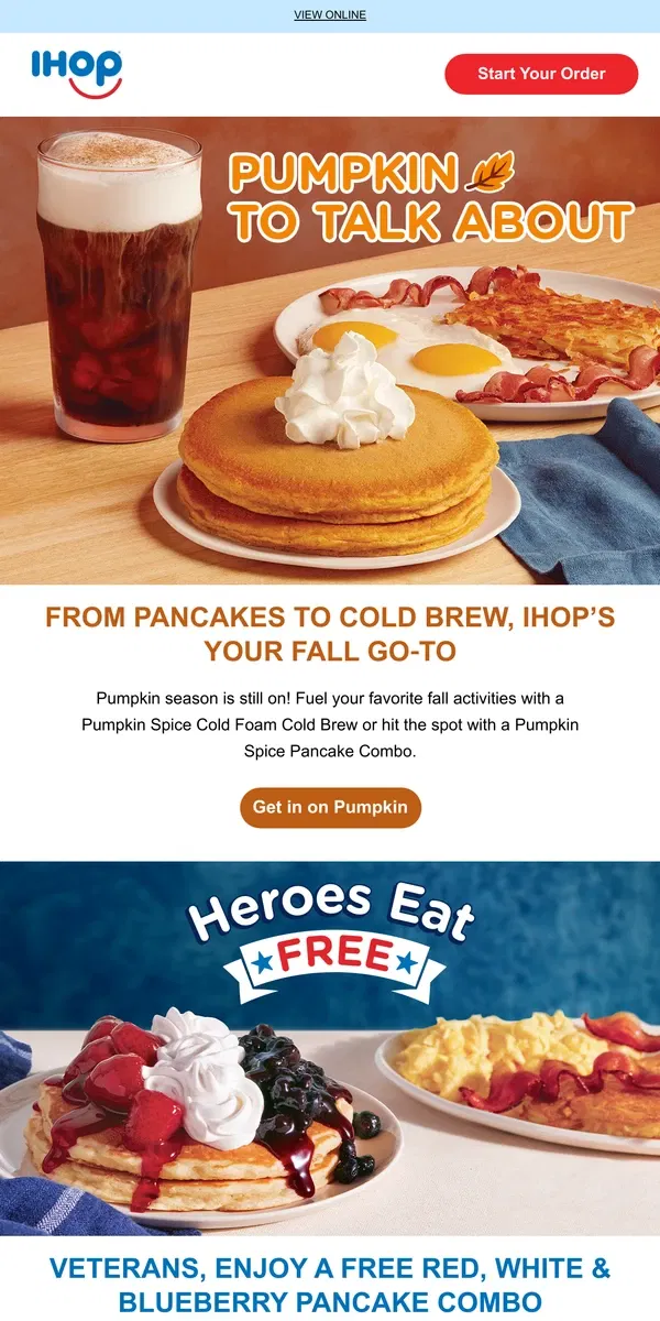 Email from IHOP. 🎃Pumpkin Lovers, It’s Still Our Season!