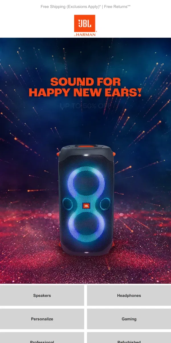 Email from JBL. 🎊 Happy New Ears! Enjoy the 2024 Vibe with JBL