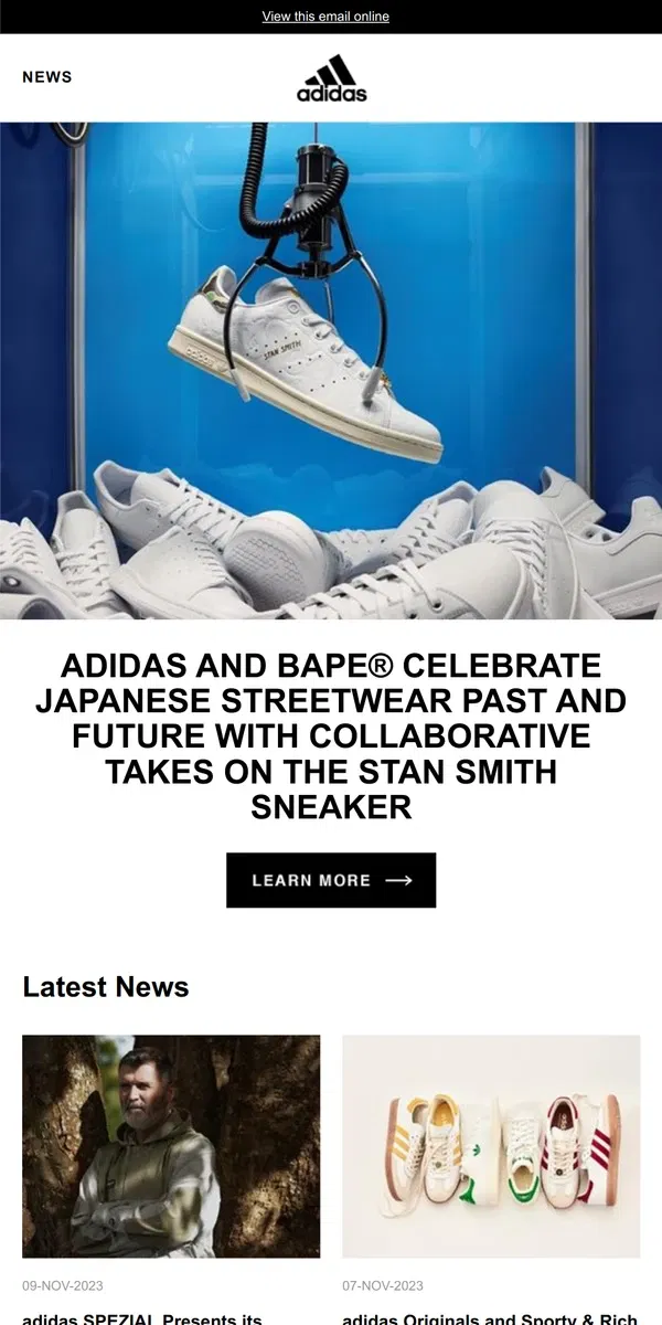 Email from Adidas. adidas and BAPE® Celebrate Japanese Streetwear Past and Future with Collaborative Takes on the Stan Smith Sneaker