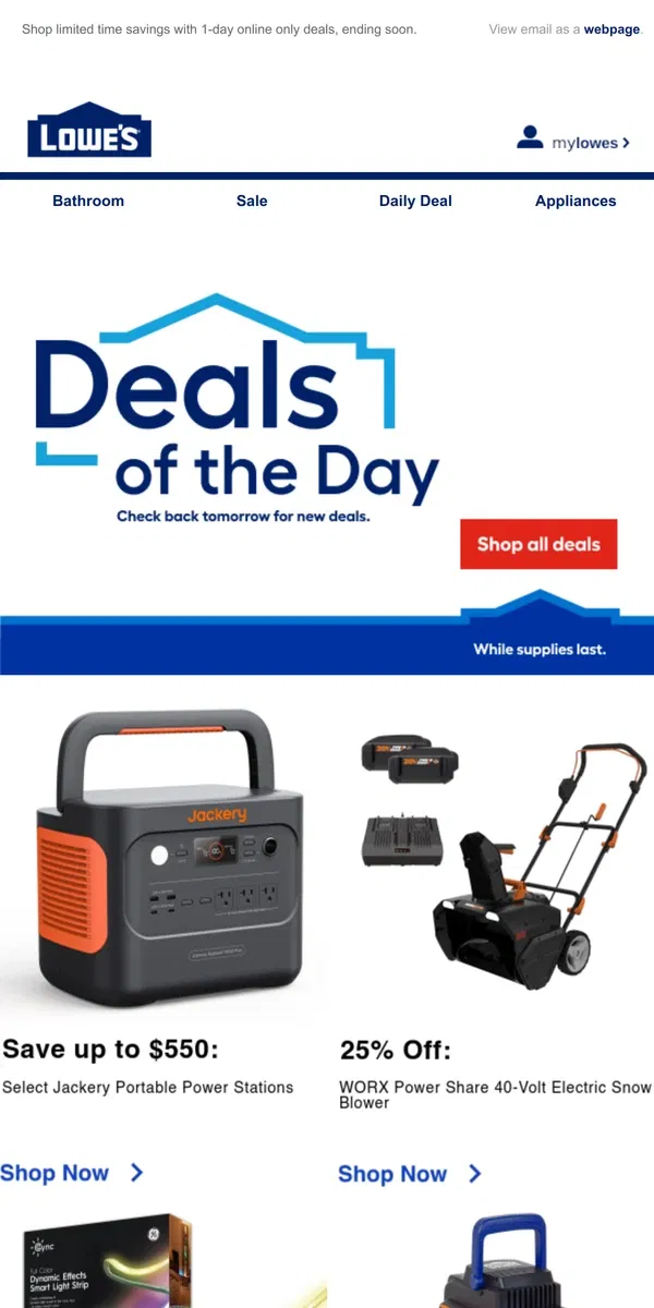 Email from Lowe's. These deals won’t be here tomorrow.