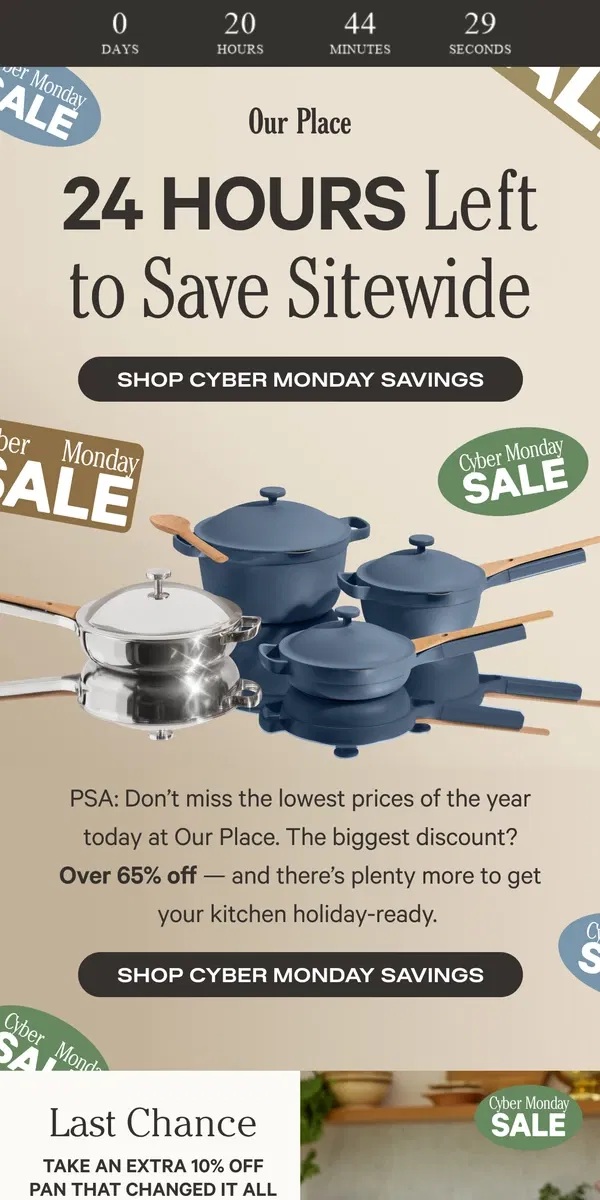 Email from Our Place. Cyber Monday savings inside.