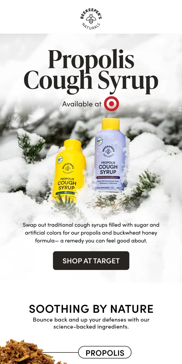 Email from Beekeeper's Naturals. Better For Your Cough Syrup