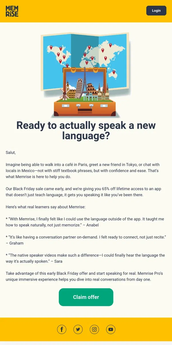 Email from Memrise. Black Friday arrived early: Speak a language authentically