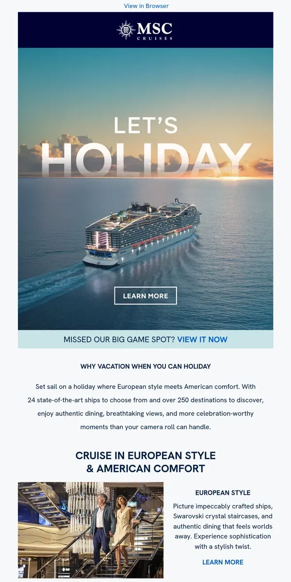 Email from MSC Cruises. Your Vacation Just Got an Upgrade. Let's Holiday!