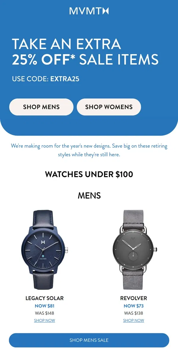 Email from MVMT. Watches Under $100