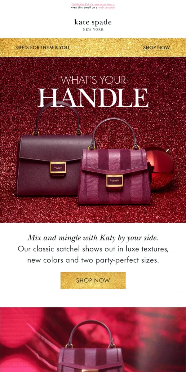 Email from Kate Spade. New bags for the holidays