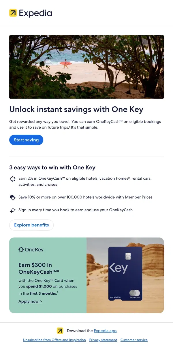 Email from Expedia. Save more with One Key