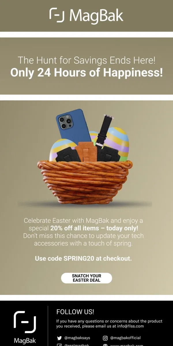 Email from MagBak. Easter Exclusive: 20% Off Just for You!