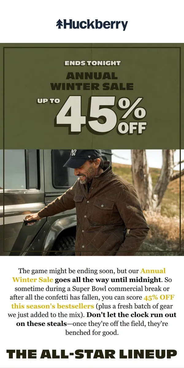 Email from Huckberry. Hail Mary for 45% OFF