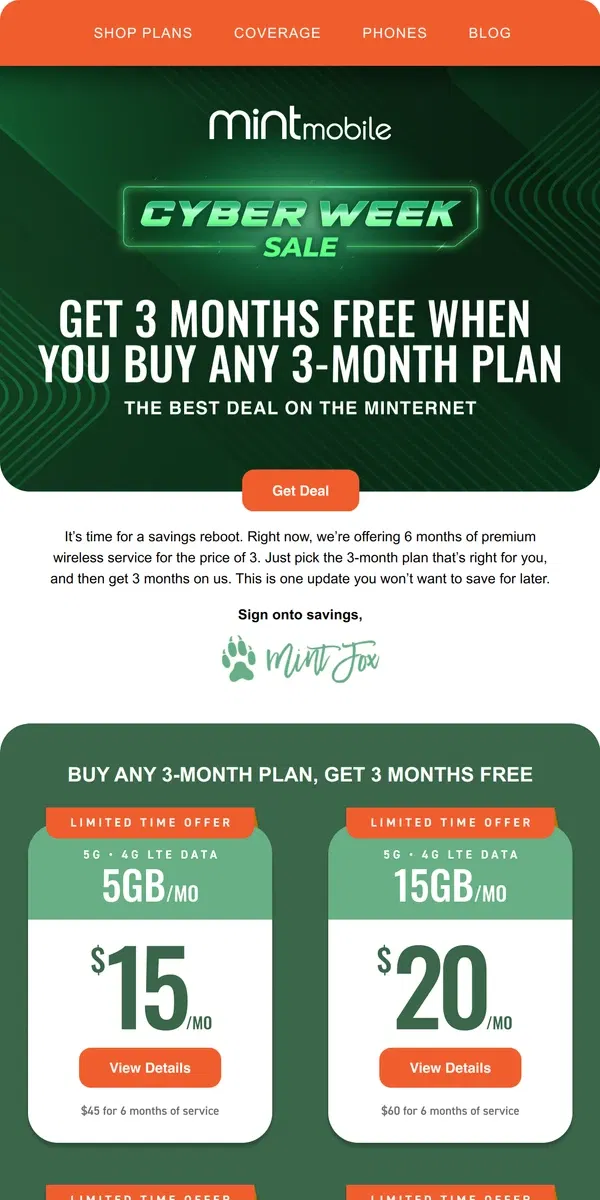 Email from Mint Mobile. Free wireless is live for Cyber Week