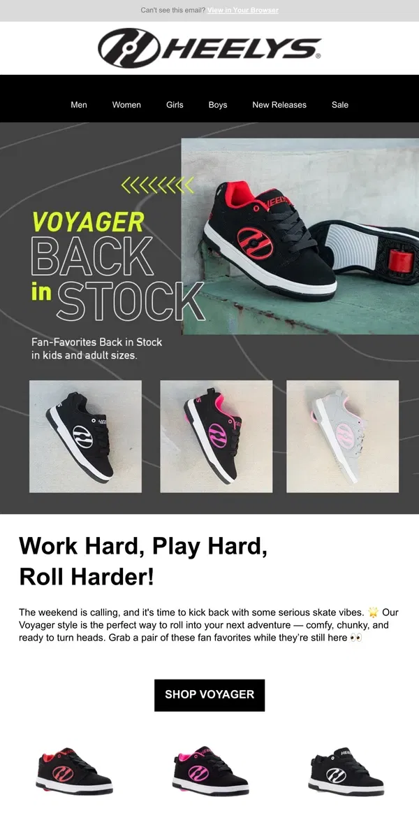 Email from Heelys. Roll Into the Weekend with the Voyager!