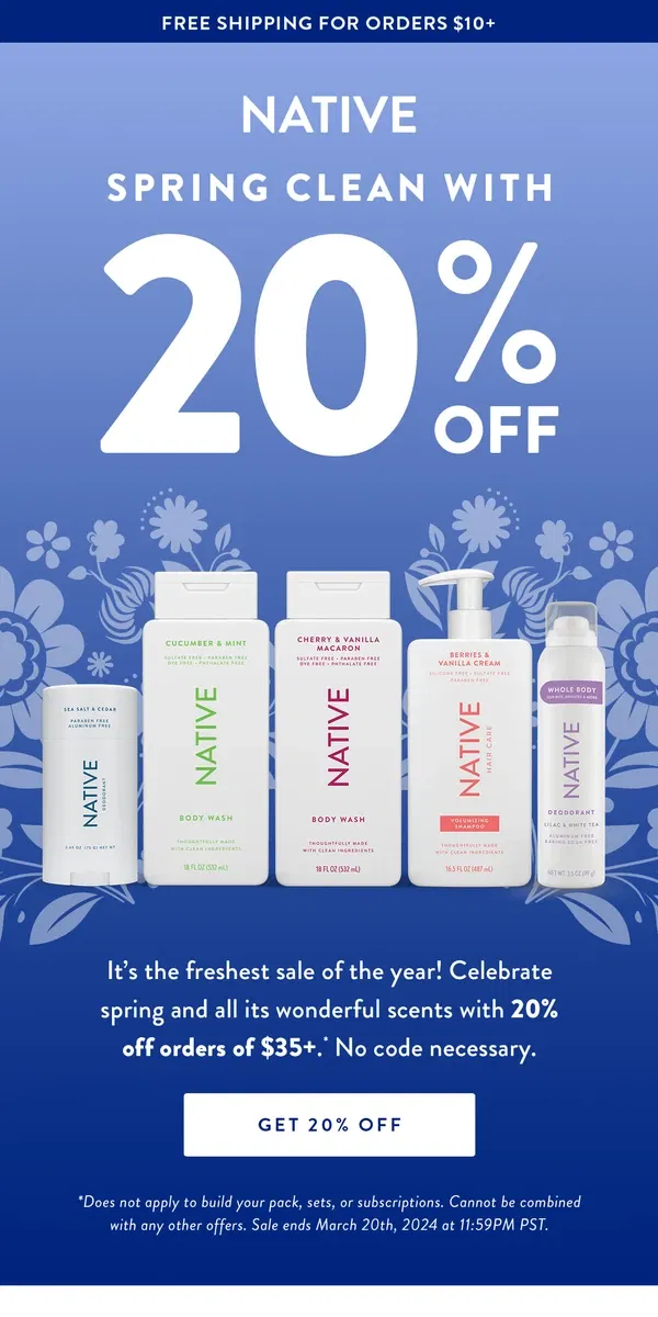 Email from Native. The sweet smell of spring, now 20% off