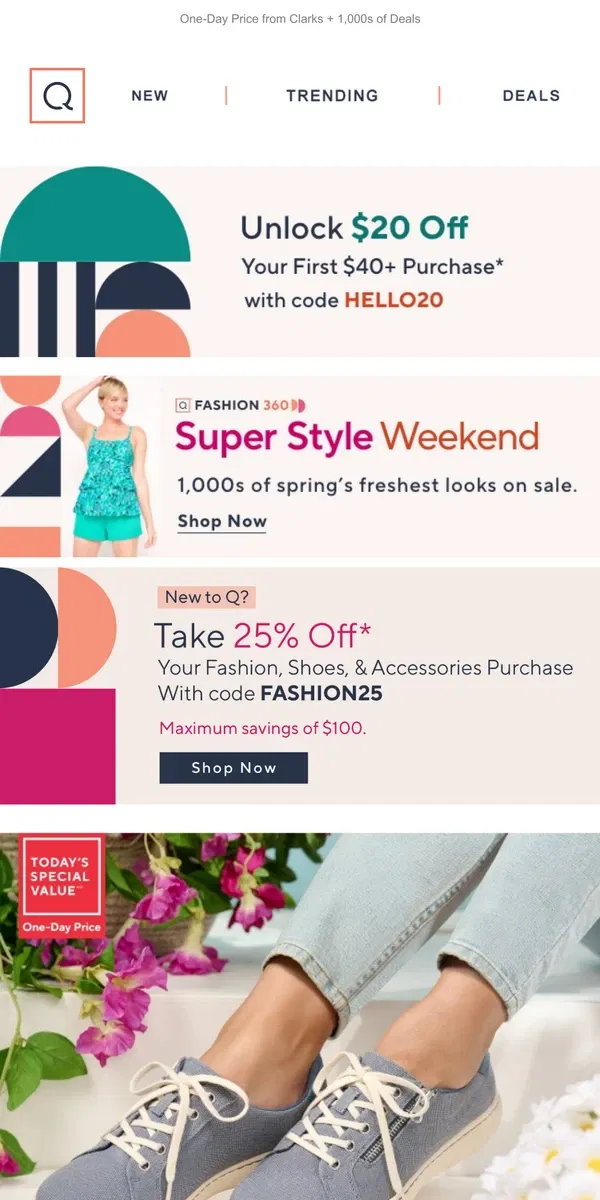 Email from QVC. New to Q? 25% Off a Fashion Purchase