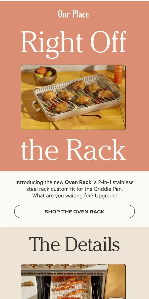 Email from Our Place. Introducing the Oven Rack 🔥