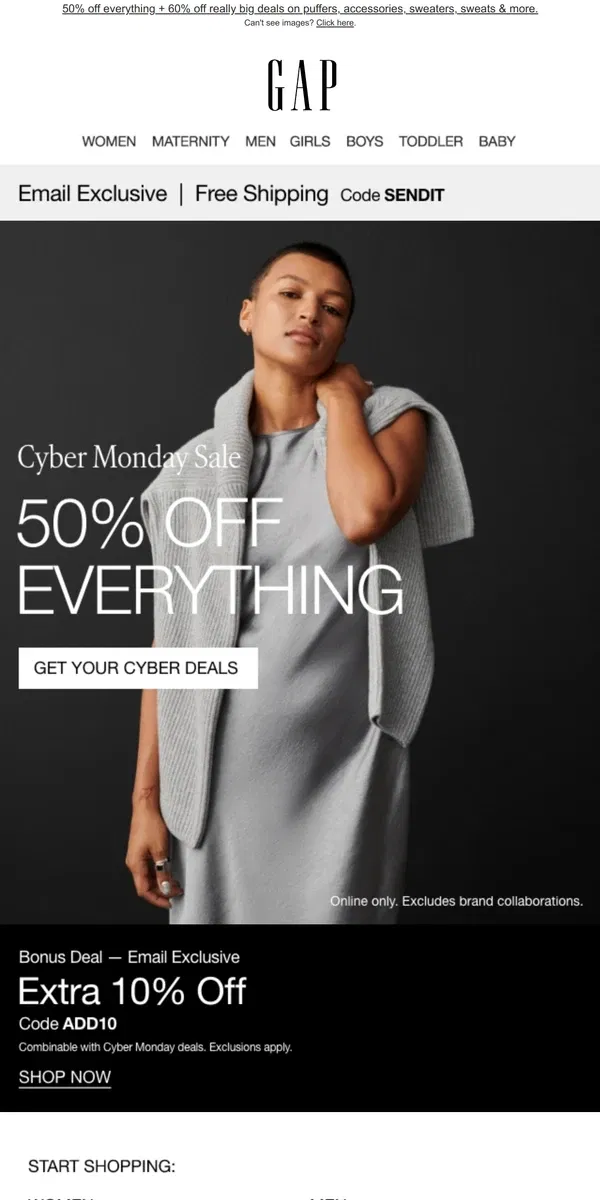 Email from GAP. We're thanking you with 60% OFF —> Save big while you can