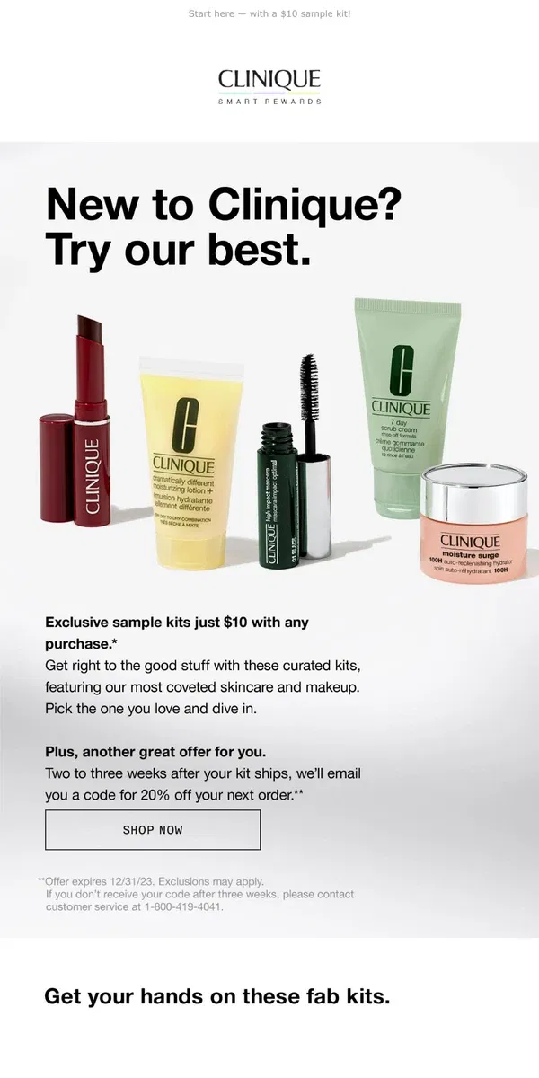 Email from Clinique. Try the best of Clinique.