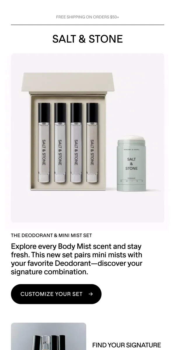 Email from SALT & STONE. Mini body mists, big deodorant