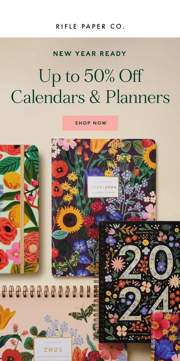 Email from Rifle Paper Co.. Up to 50% Off Calendars and Planners