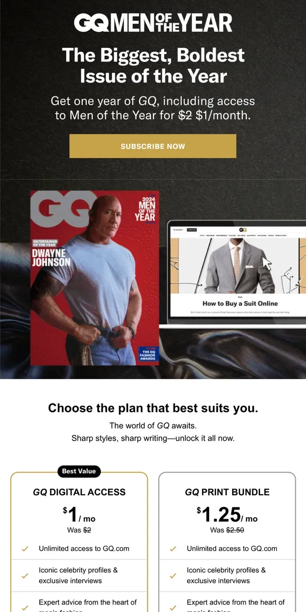 Email from GQ. Don't miss out on the Men of the Year issue