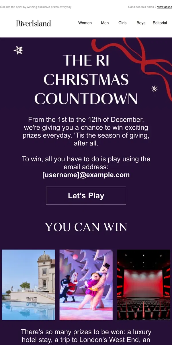 Email from River Island. The RI Christmas Countdown starts now! 🎄✨