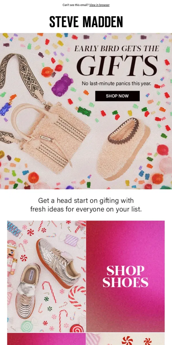 Email from Steve Madden. Your Holiday Head Start