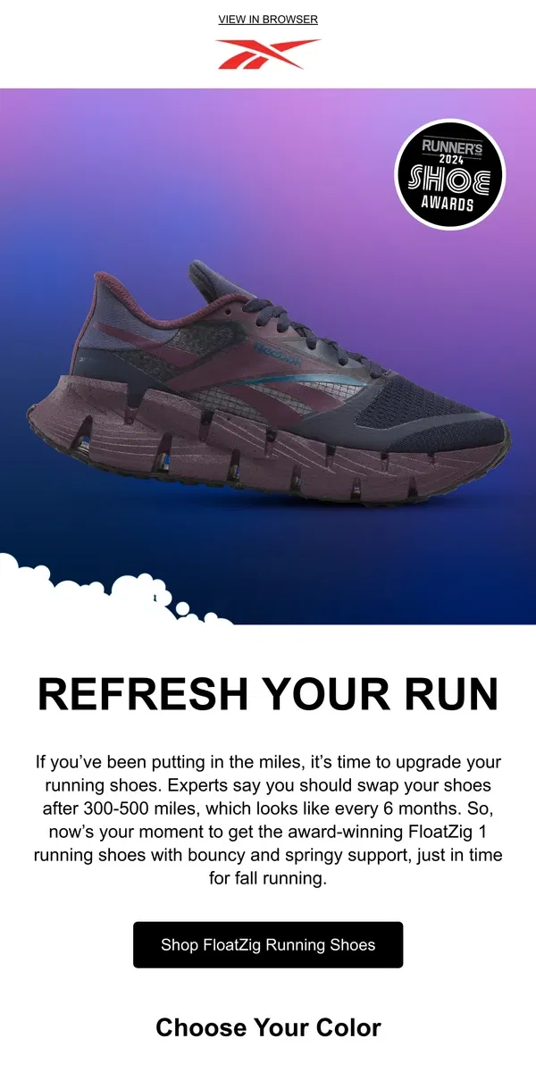 Email from Reebok. Time to refresh your running shoes for fall 🕒