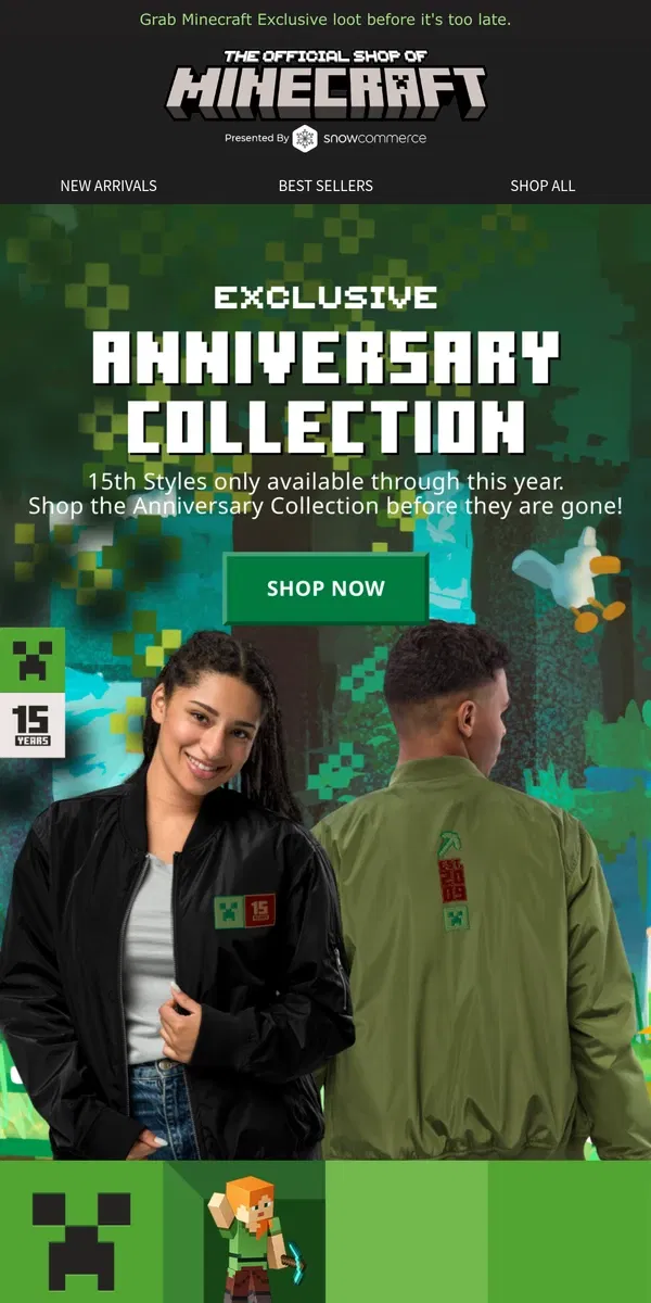 Email from Minecraft. Shop 15th Anniversary Merch Before They Are Gone!