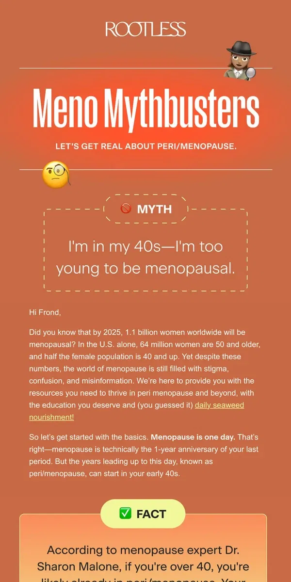 Email from Rootless. Menopause Mythbusters 🔎