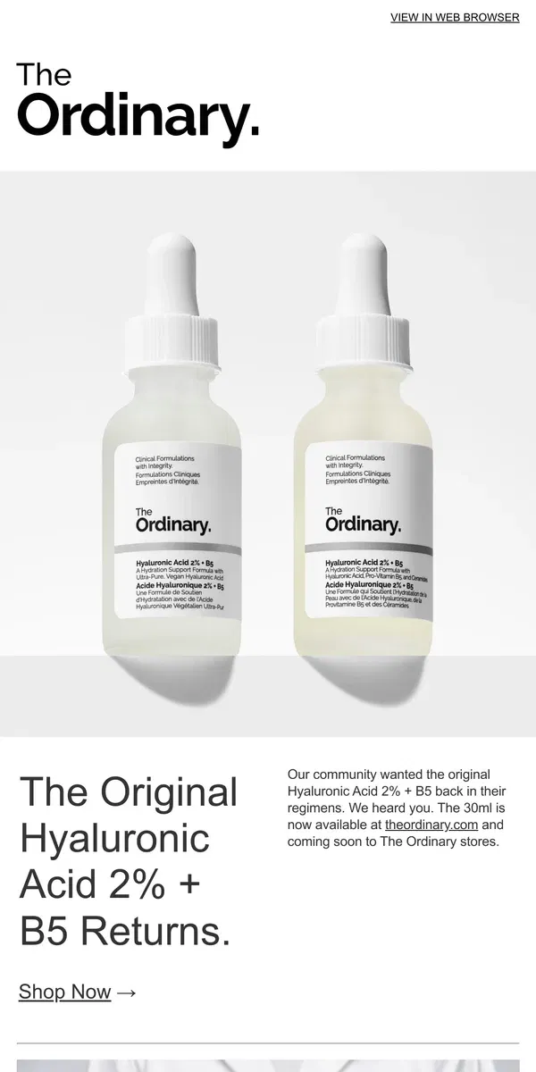 Email from The Ordinary. We heard you. It’s back.