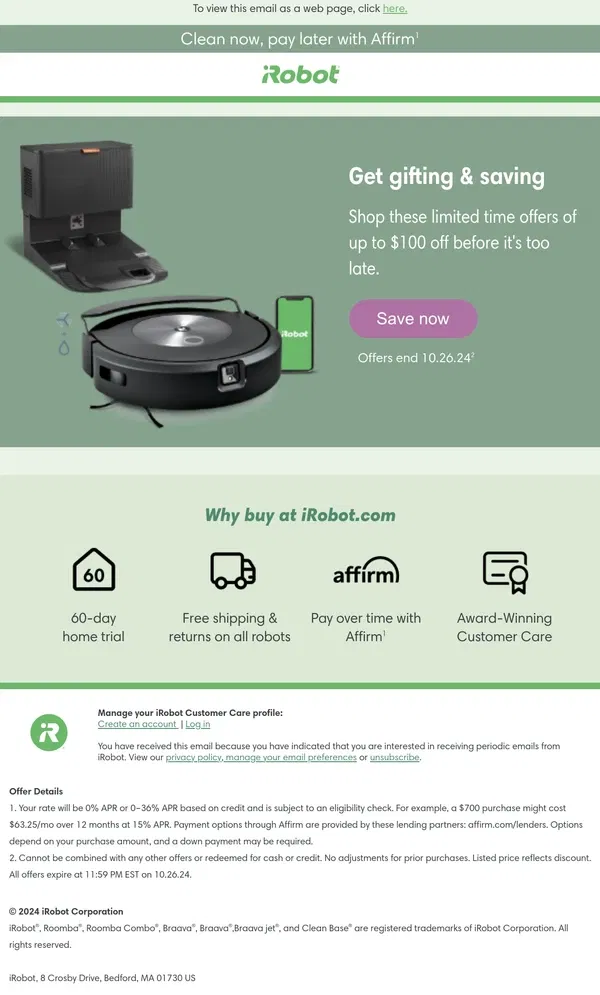 Email from iRobot. Flash Sale ⏰