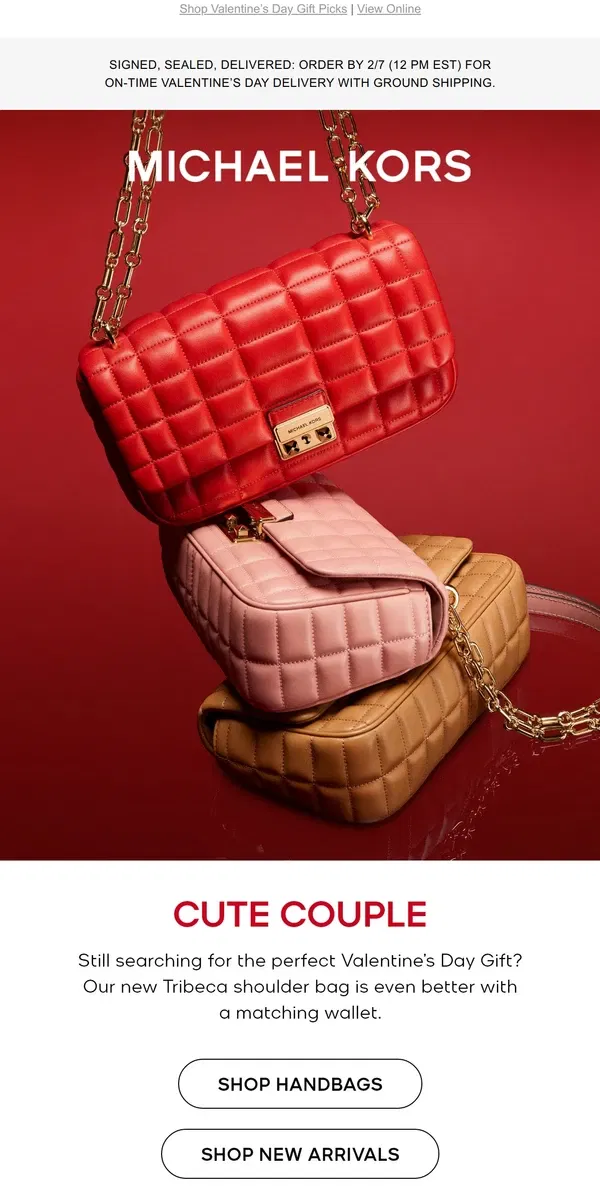 Email from Michael Kors. Cute Couple: Matching Bags & Wallets