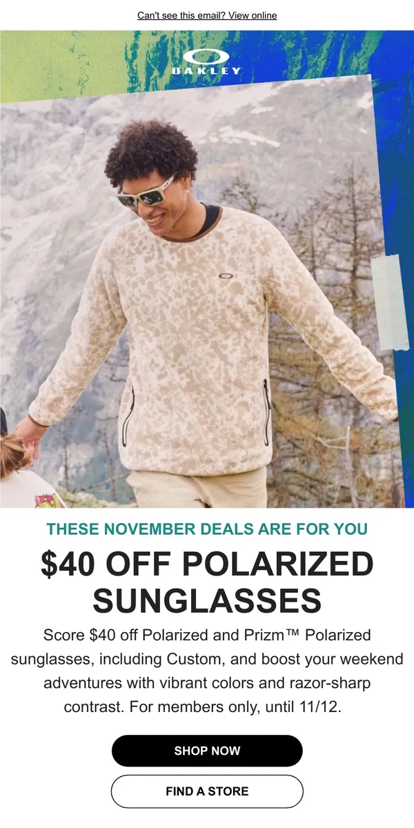 Email from Oakely. Member Only: Land $40 Off Polarized Sunglasses