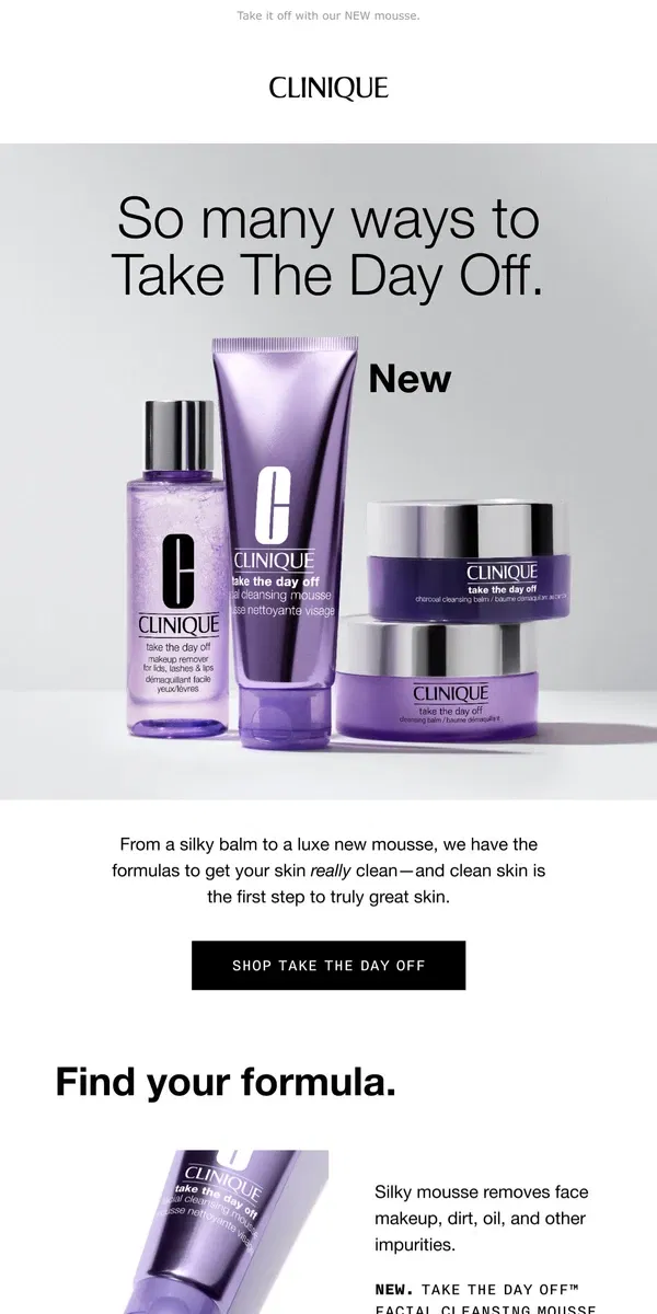 Email from Clinique. 4 ways to Take The Day Off.