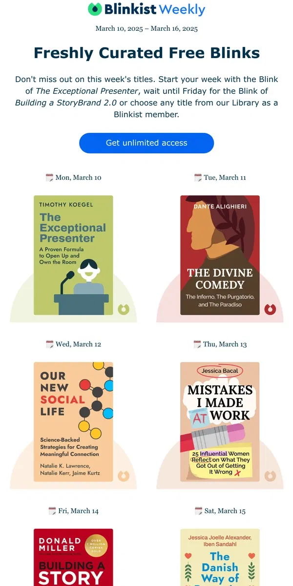 Email from Blinkist. 🗓️ The Summary: Your free reads next week