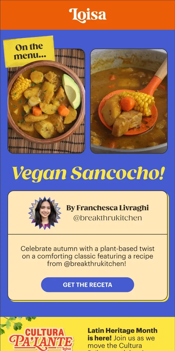 Email from Loisa. Tonight we’re making…Vegan Sancocho! 🍲😋