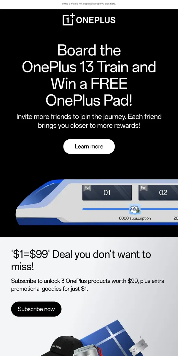 Email from OnePlus. Board the OnePlus 13 Train!