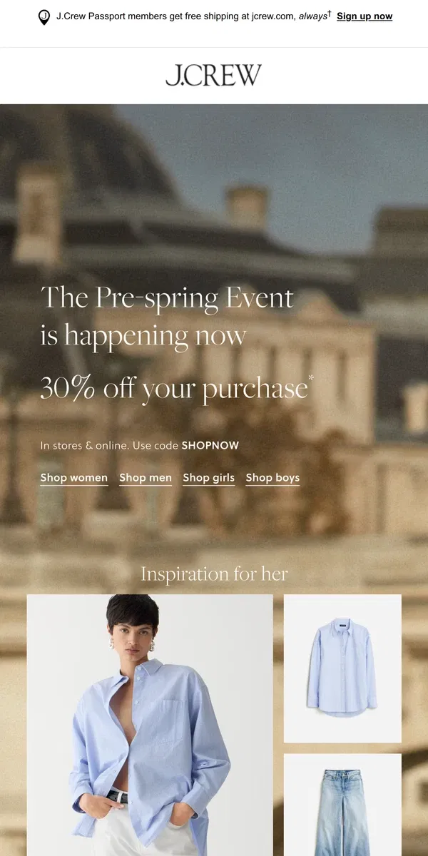 Email from J.Crew. 30% off almost everything is happening now…