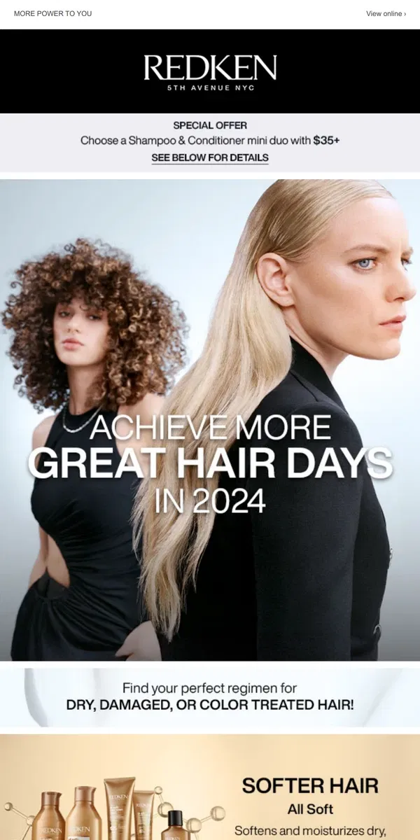 Email from Redken. HAIR GOALS! Achieve Your Best Hair in 2024.