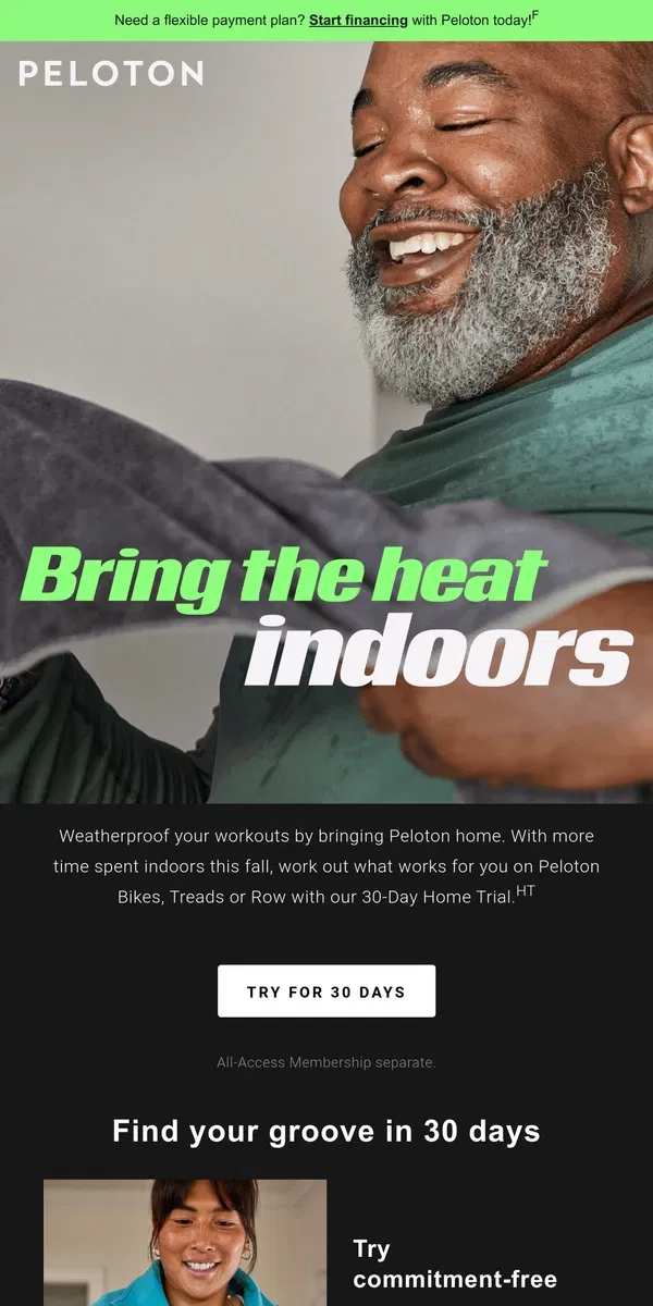 Email from Peloton. Weatherproof your workouts