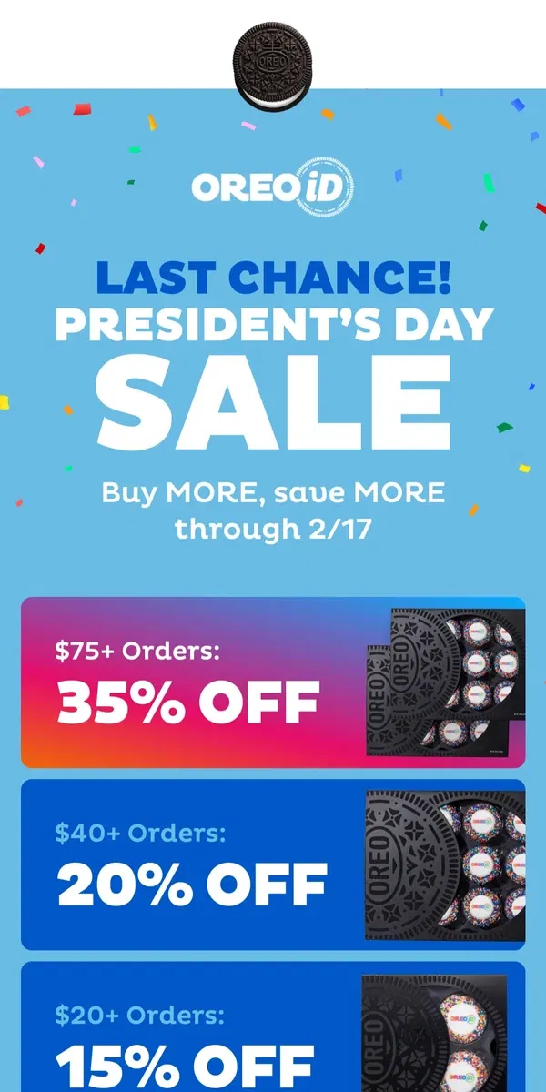 Email from OREO. Last Chance! Up to 35% Off OREOiD—Tonight!